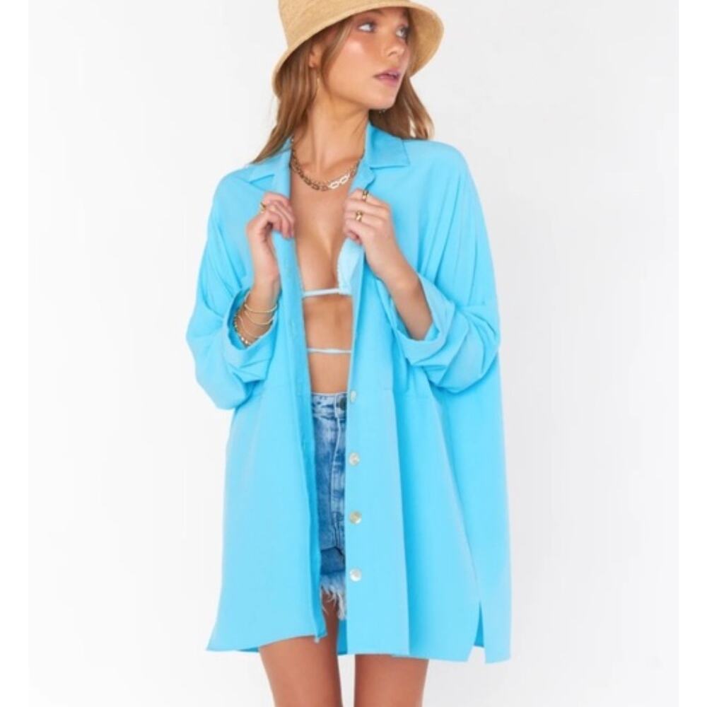 Never worn! Show Me Your MuMu Blue Button Down Shirt | Size L | Cover Up